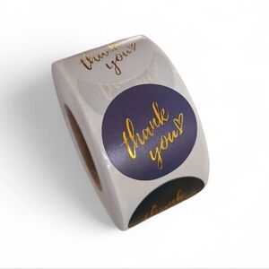 500 Thank You Stickers! 1" Round Roll Navy, Black, White, Pink ~ Gold Lettering